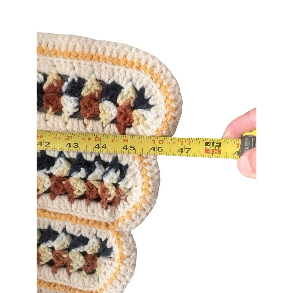 Handmade Crochet Throw Blanket 48x49 Boho Farmhouse Lap Afghan Rustic Cottage